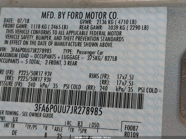 2018 FORD FUSION HYBRID S 9