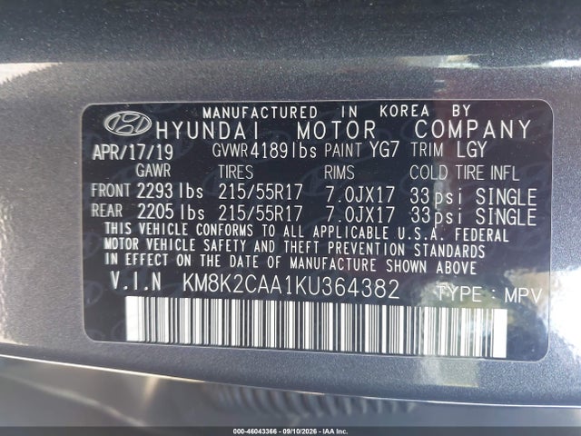 2019 HYUNDAI KONA SEL 9