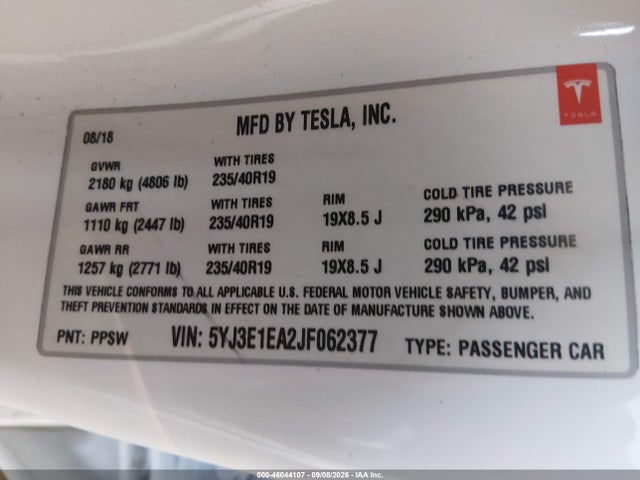 2018 TESLA MODEL 3 LONG RANGE/MID RANGE 9