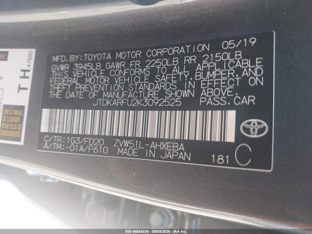 2019 TOYOTA PRIUS LE 9