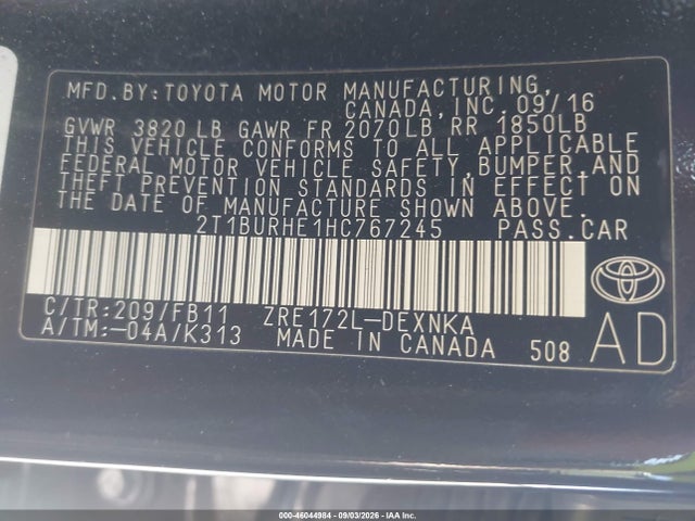 2017 TOYOTA COROLLA LE 9
