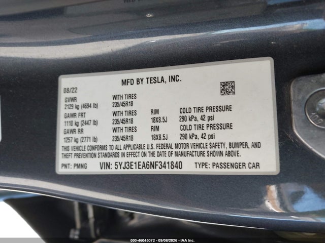 2022 TESLA MODEL 3 REAR-WHEEL DRIVE 9