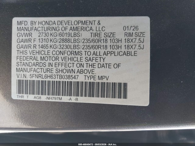 2026 HONDA ODYSSEY EX-L 9