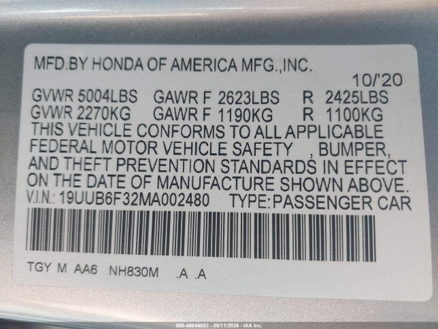 2021 ACURA TLX STANDARD 9