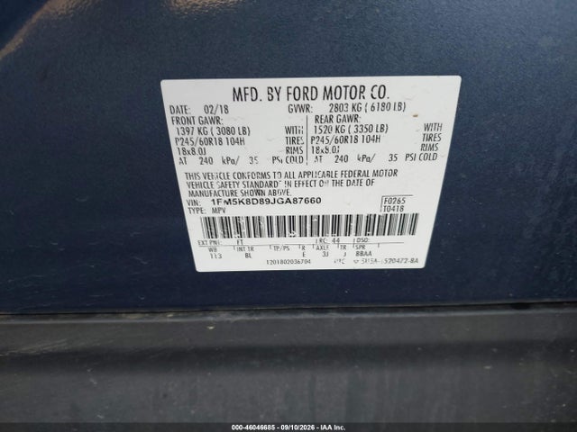 2018 FORD EXPLORER XLT 9