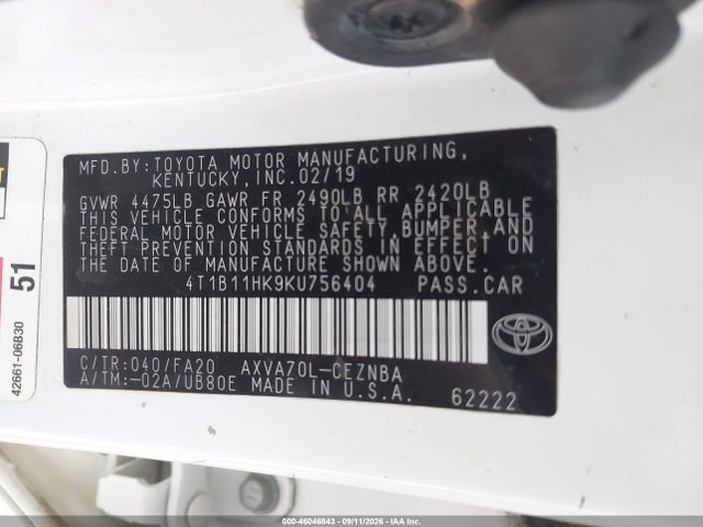 2019 TOYOTA CAMRY LE 9