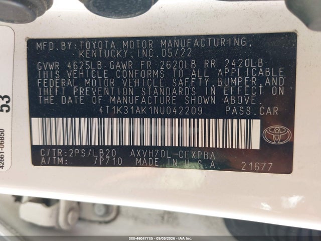 2022 TOYOTA CAMRY XSE HYBRID 9