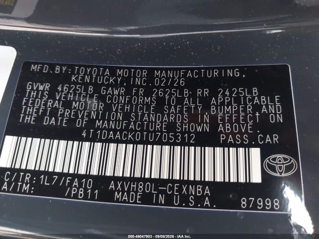 2026 TOYOTA CAMRY LE 9
