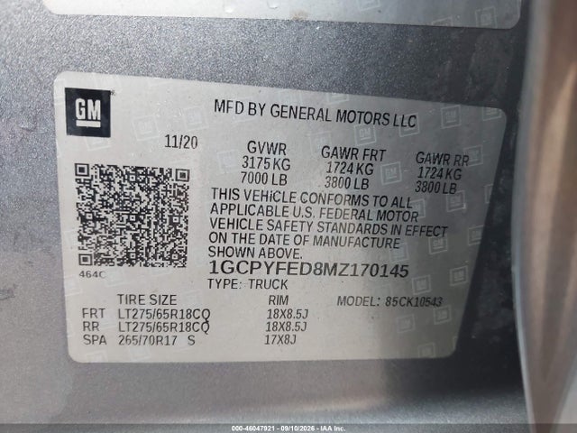 2021 CHEVROLET SILVERADO 1500 4WD SHORT BED LT TRAIL BOSS 9