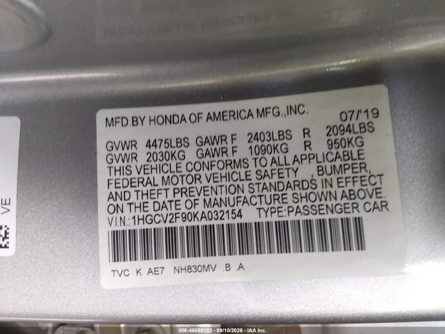 2019 HONDA ACCORD TOURING 2.0T 9