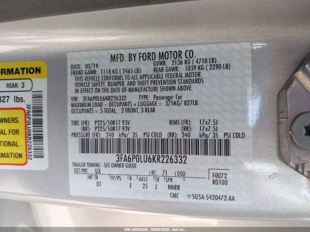 2019 FORD FUSION HYBRID SE 9