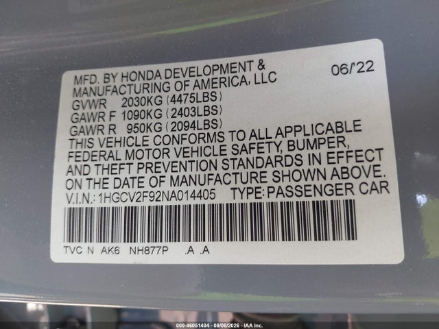 2022 HONDA ACCORD TOURING 9