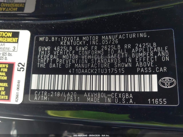 2026 TOYOTA CAMRY XLE 9