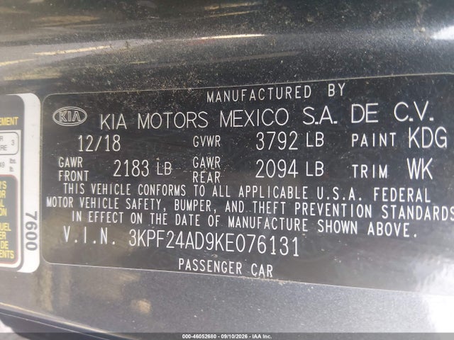 2019 KIA FORTE FE 9