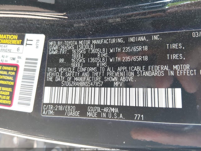 2022 TOYOTA HIGHLANDER XLE 9