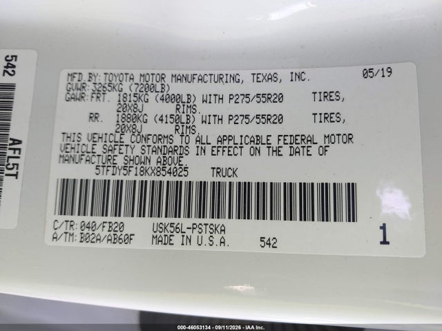 2019 TOYOTA TUNDRA SR5 5.7L V8 9
