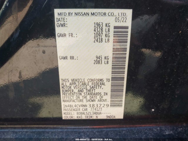 2022 NISSAN ALTIMA SR FWD 9