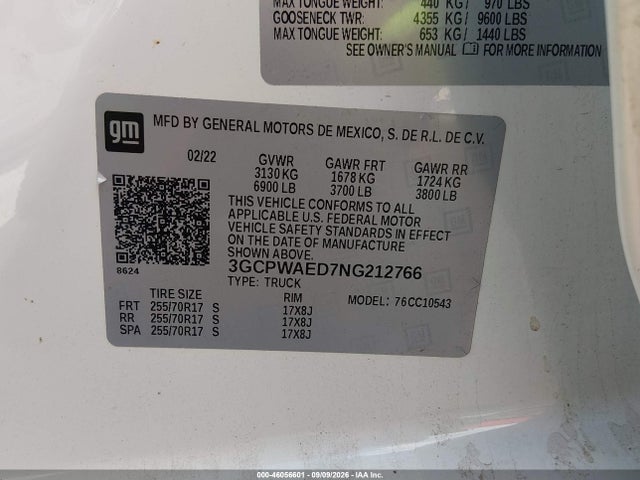 2022 CHEVROLET SILVERADO 1500 LTD 2WD SHORT BED WT 9