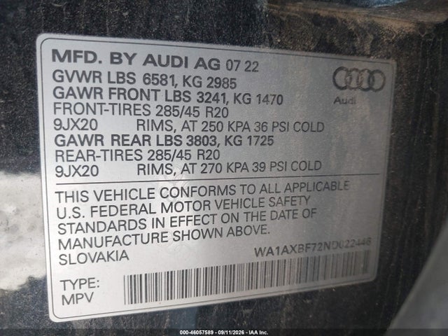 2022 AUDI Q7 PREMIUM 55 TFSI QUATTRO TIPTRONIC 9