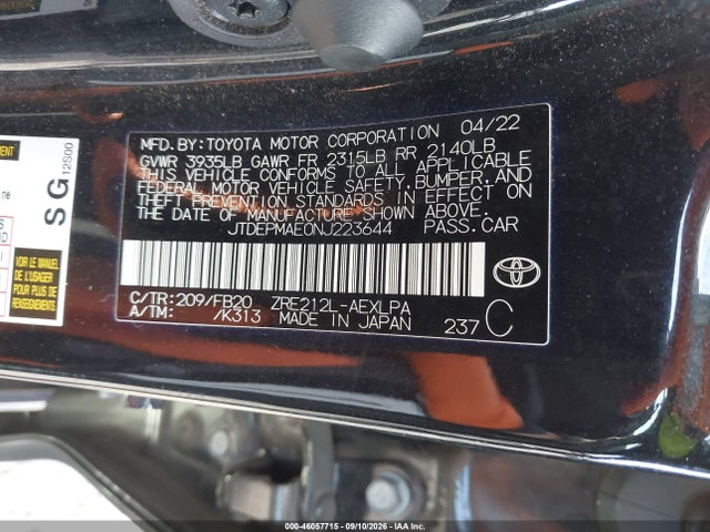 2022 TOYOTA COROLLA LE 9