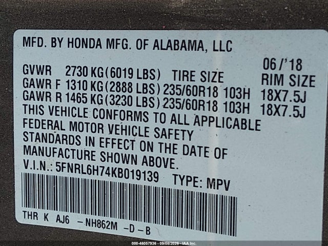 2019 HONDA ODYSSEY EX-L 9