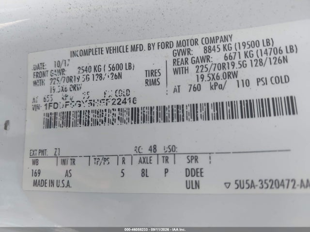 2017 FORD F-550 CHASSIS XL 8