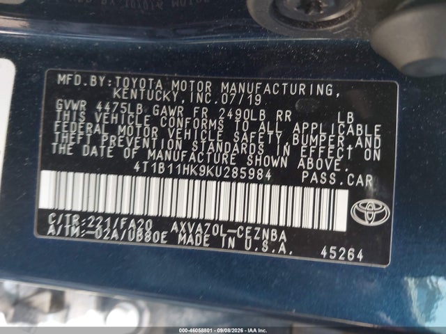 2019 TOYOTA CAMRY LE 9