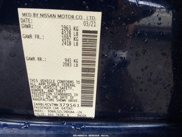 2021 NISSAN ALTIMA SR FWD 9