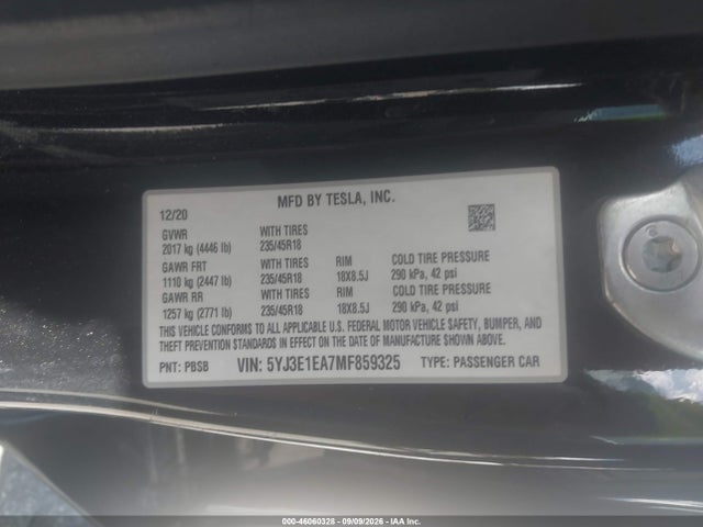 2021 TESLA MODEL 3 STANDARD RANGE PLUS REAR-WHEEL DRIVE 9