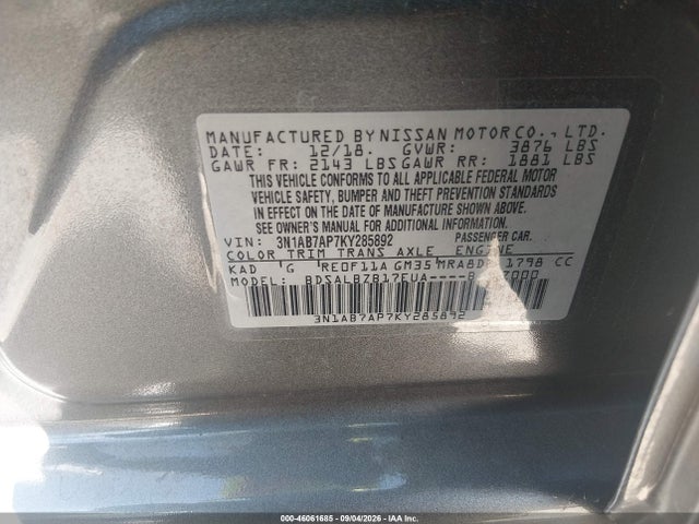 2019 NISSAN SENTRA S 9