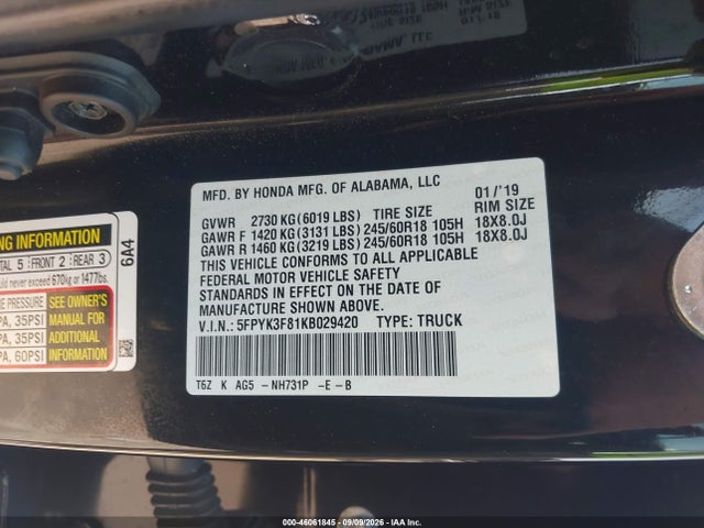 2019 HONDA RIDGELINE BLACK EDITION 9