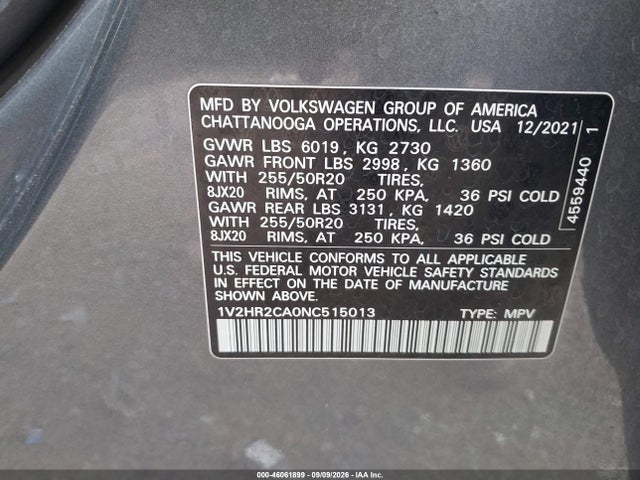 2022 VOLKSWAGEN ATLAS 3.6L V6 SE W/TECHNOLOGY 9