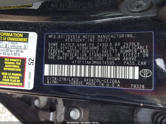 2021 TOYOTA CAMRY XLE 9