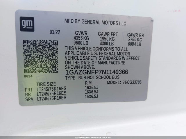 2022 CHEVROLET EXPRESS PASSENGER RWD 3500 EXTENDED WHEELBASE LS 9