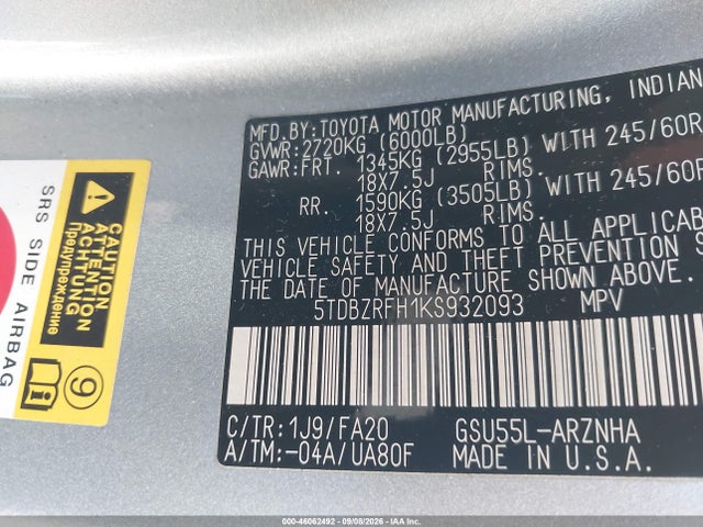 2019 TOYOTA HIGHLANDER LE PLUS 9
