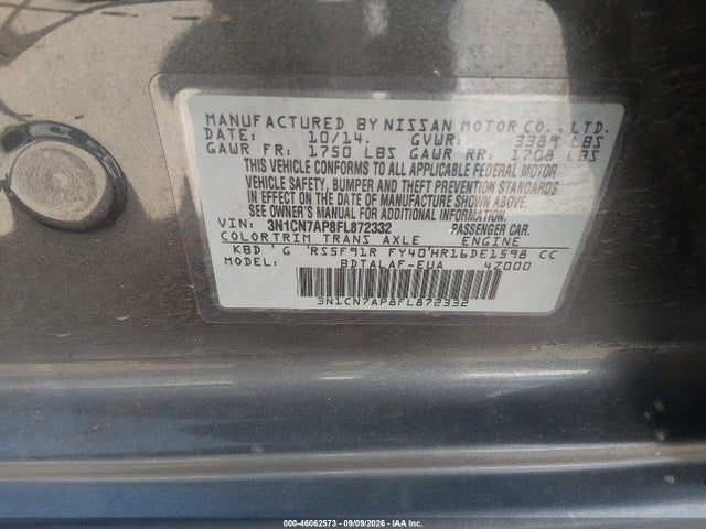 2015 Nissan VERSA 1.6 S 照片 9
