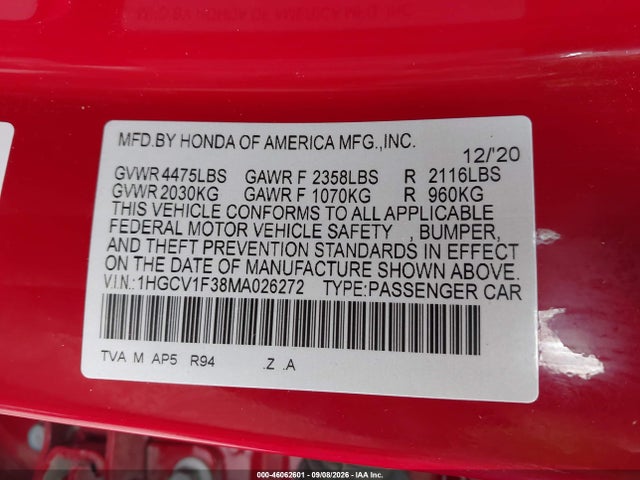 2021 HONDA ACCORD SPORT 9