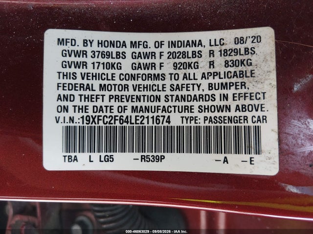 2020 HONDA CIVIC LX 9