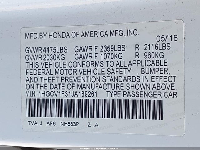 2018 HONDA ACCORD SPORT 9