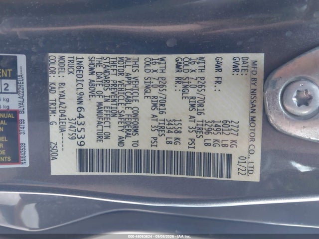 2022 NISSAN FRONTIER KING CAB S 4X2 9