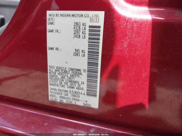 2022 NISSAN ALTIMA SV FWD 9