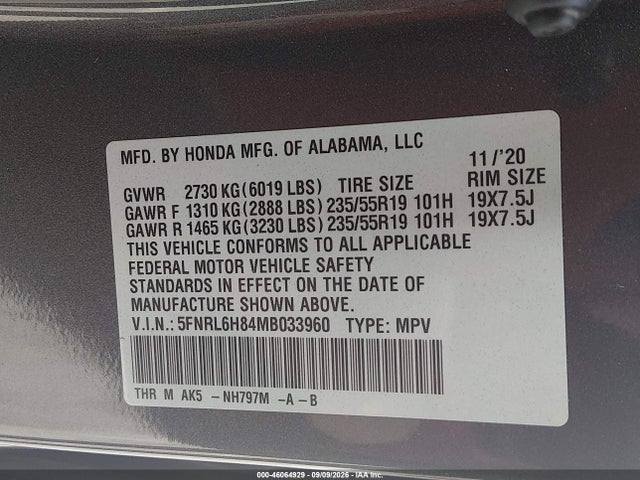 2021 HONDA ODYSSEY TOURING 9