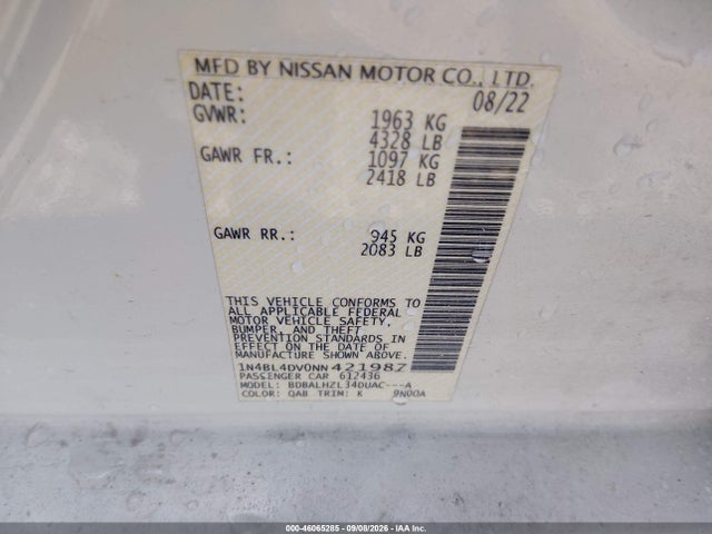 2022 NISSAN ALTIMA SV FWD 9