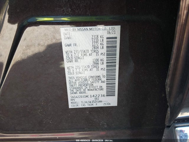 2021 NISSAN MURANO PLATINUM FWD 9