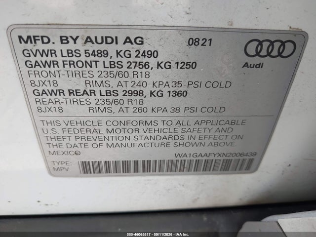 2022 AUDI Q5 PREMIUM 45 TFSI S LINE QUATTRO S TRONIC 9
