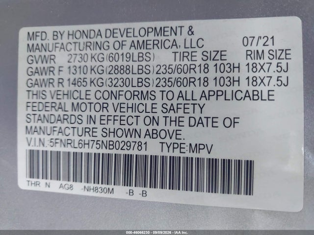 2022 HONDA ODYSSEY EX-L 9