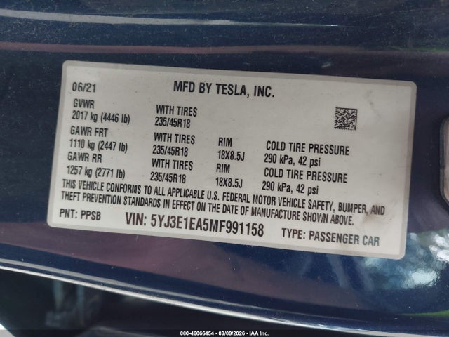 2021 TESLA MODEL 3 STANDARD RANGE PLUS REAR-WHEEL DRIVE 9