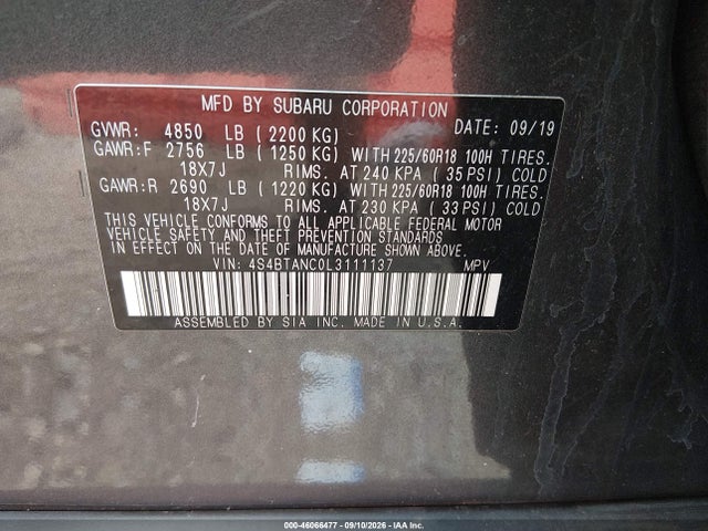 2020 SUBARU OUTBACK LIMITED 9