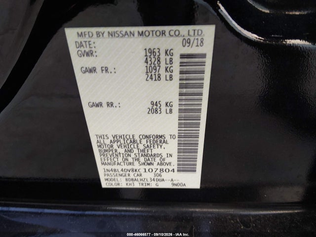 2019 NISSAN ALTIMA 2.5 SV 9