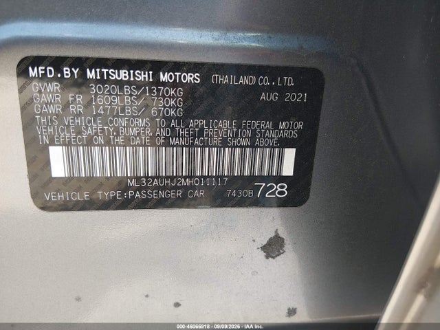 2021 MITSUBISHI MIRAGE CARBONITE EDITION/ES/LE 9